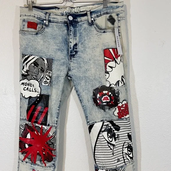 REASON CLOTHING NEW YORK Premium Denim And Goods Comic Denim Jeans Multi Size 40 - Picture 5 of 16